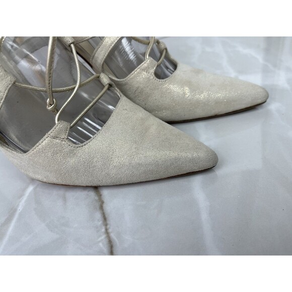 STUART WEITZMAN Excite Gold Suede Pumps Ulta Hi Stiletto Heels Leather Sz 7.5 M - Picture 9 of 15